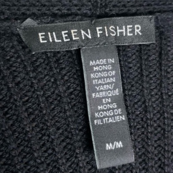 Eileen Fisher Extra Fine Merino Wool Cardigan Sweater Black Gray Size M Longline - Picture 10 of 12